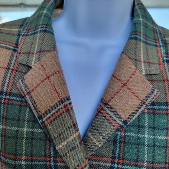 Pendleton Virgin Wool Tan Green Plaid Blazer Jacket Preppy Academia | 6 Petite - Picture 7 of 9